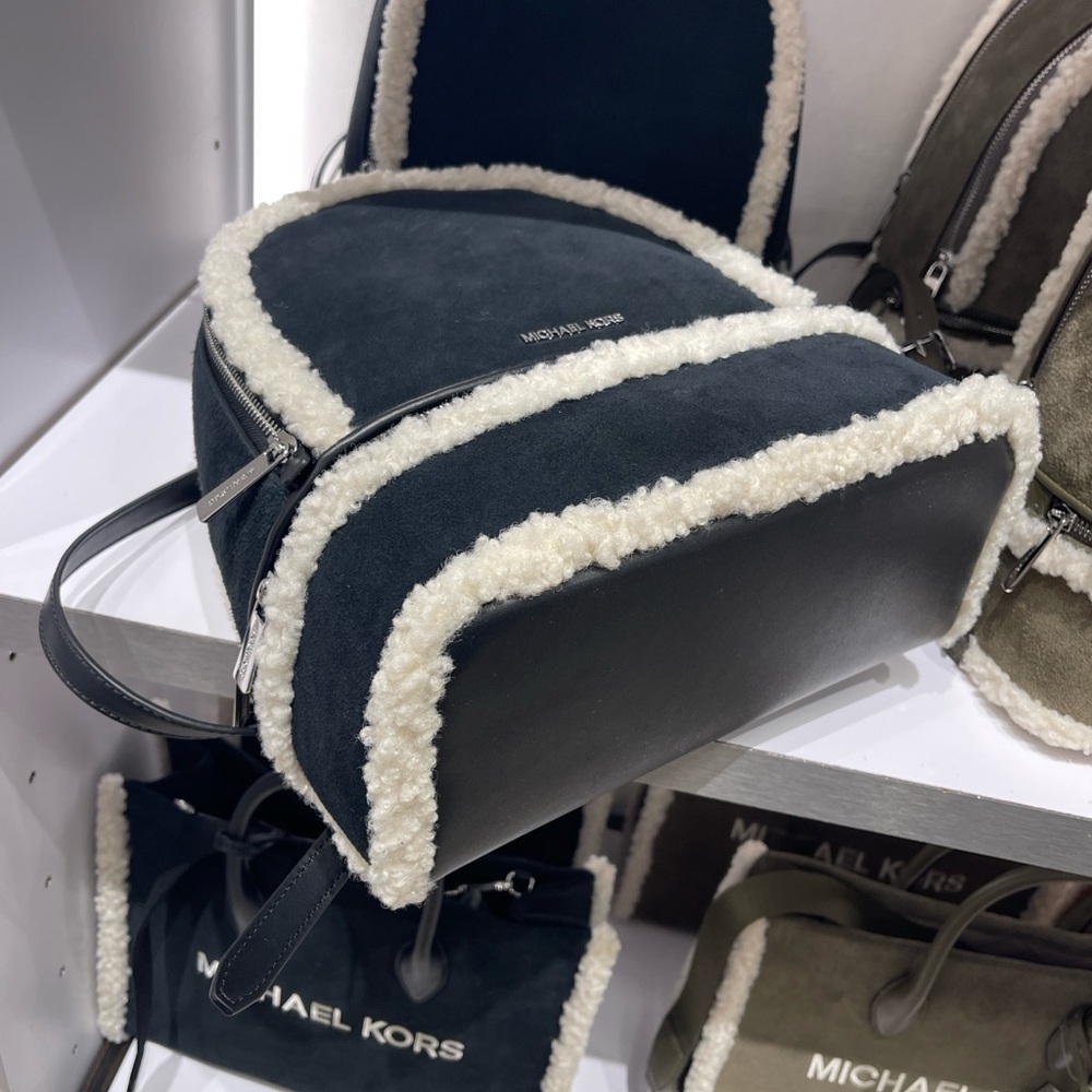 MICHAEL KORS Rhea Medium Suede and Faux Shearling Backpack
Black 
NWT - Picture 7 of 16